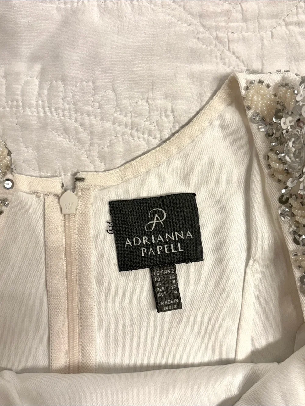 Adrianna Papell Embellished White Beaded  Cocktail Dress sz 2